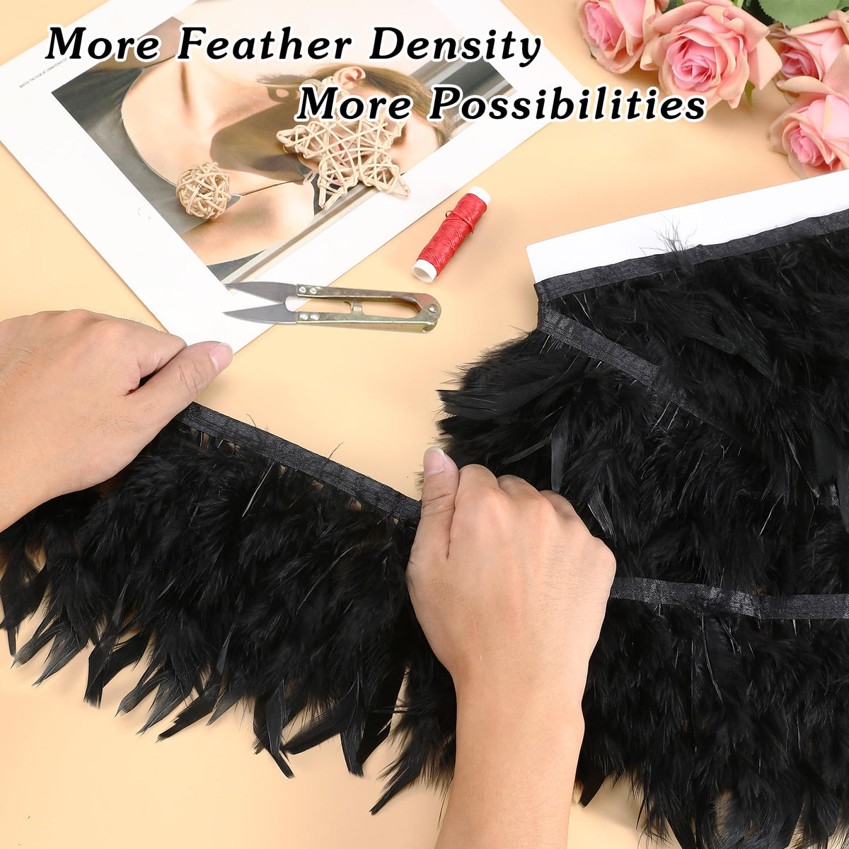 Black Thicker Feathers Trim,2 Yards 4-6 Inch