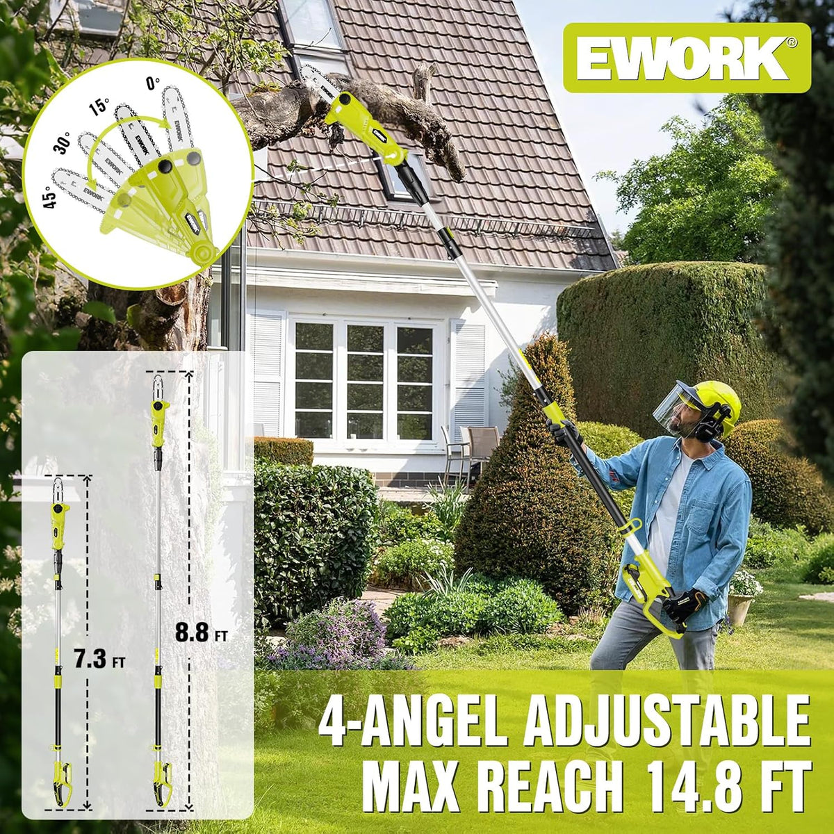 20V 8" Cordless Pole Saws for Tree Trimming with Battery & Charger