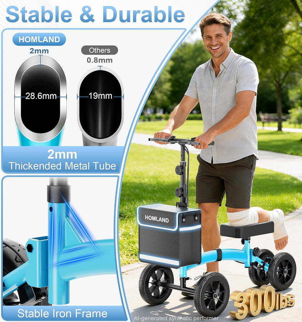 Knee Scooter Walker for Adults for Foot Injuries, 8'' Rubber Wheel