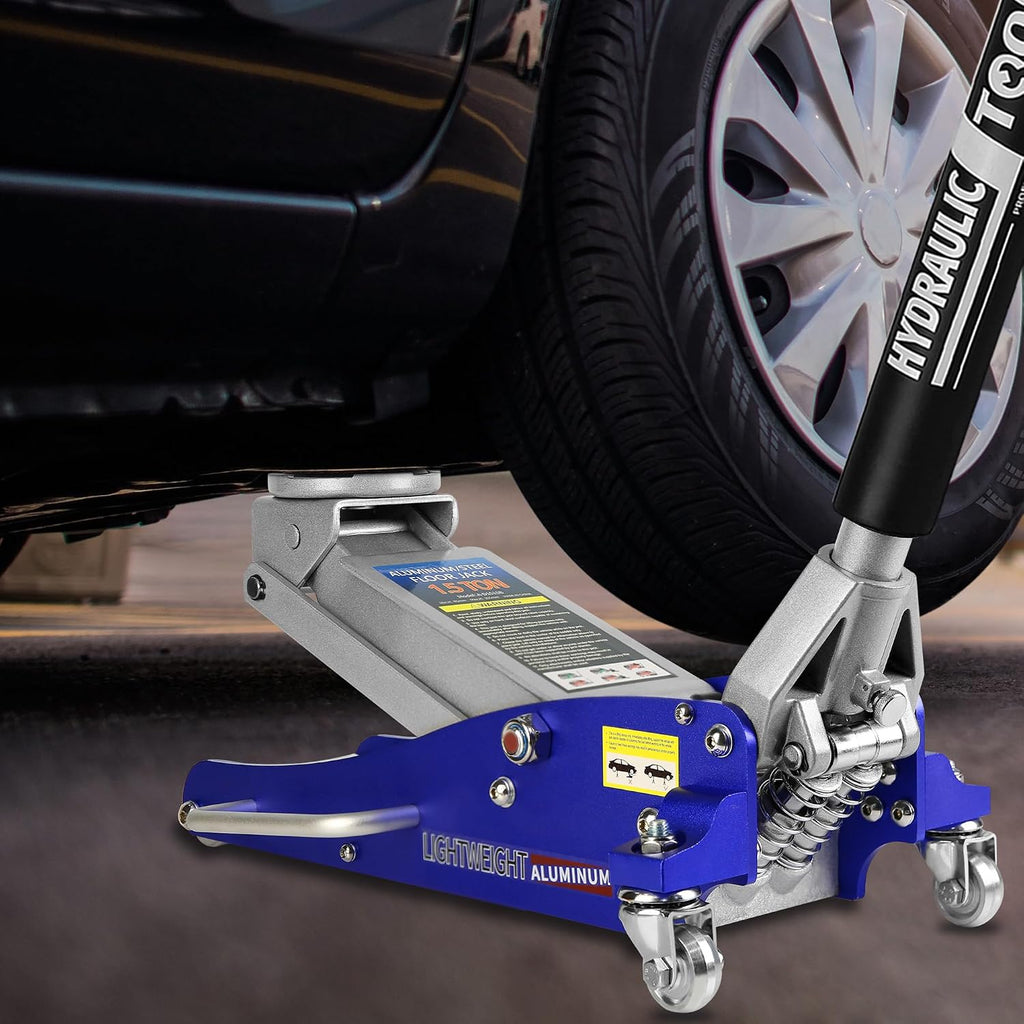Floor Jack 1.5 Ton Hydraulic Low Profile Aluminum and Steel Car Jack, Lightweight Service Jack with Quick Lift Dual