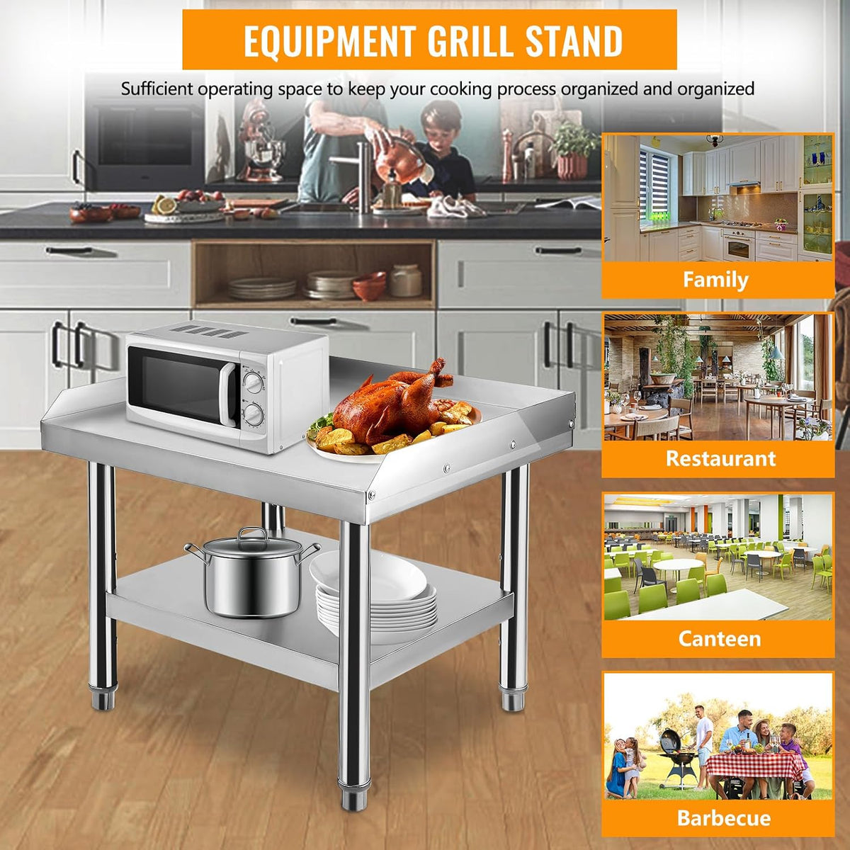 Stainless Steel Equipment Stand 24x24 Inch Heavy Duty Commercial Grill Table with Adjustable Undershelf NSF Certified