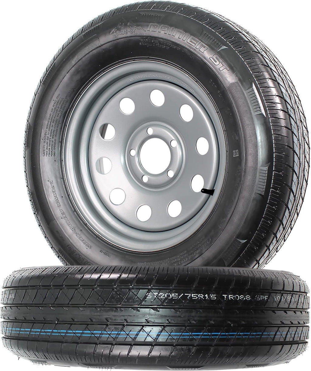 2-Pack Radial Trailer Tire Rim Assembly ST205/75R15 5 Lug Silver