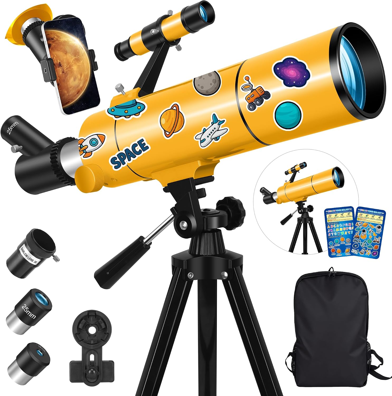 Telescope for Adults & Kids, 80mm Aperture 500mm Refractor | Portable Travel Telescopes
