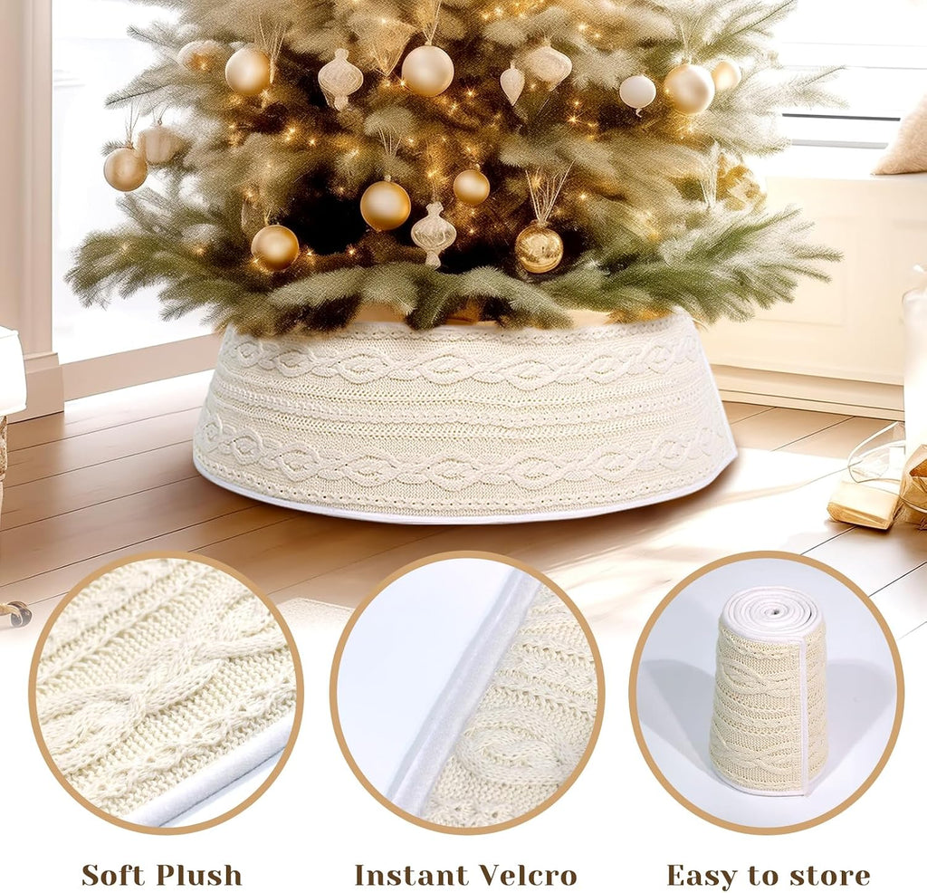 Christmas Tree Collar, Adjustable 28 inch Cable Knit Knitted Thick Rustic Holiday Decoration, Farmhouse Tree Ring