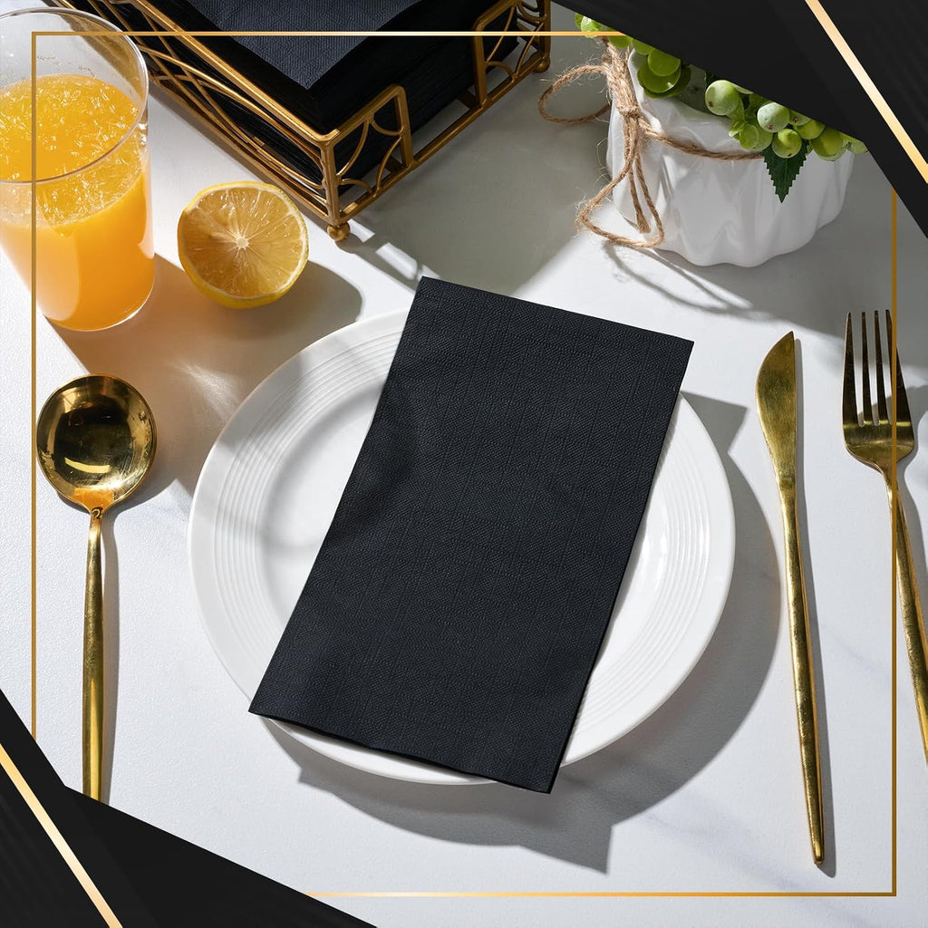 200 Pack Black Paper Napkins, 3 Ply, 7.8x4.3 inch (Folded)
