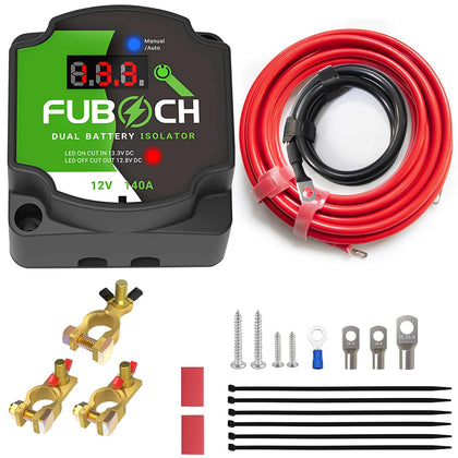 Dual Battery Smart Isolator 12V 140AMP - Auto/Manual Modes with Voltmeter for Vans, Trucks, ATV, UTV, RV, Boat - 22FT