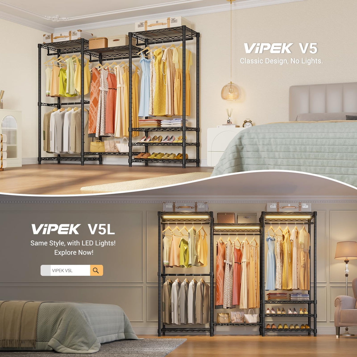 V5 Heavy Duty Clothes Rack, Freestanding Modular Closet System, Black