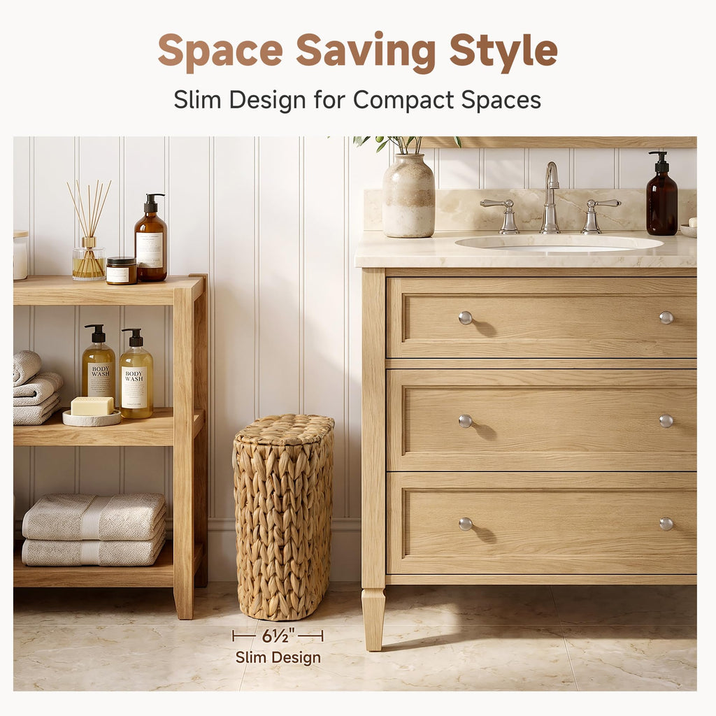 Wicker Bathroom Trash Cans with Removable Liner, Oval