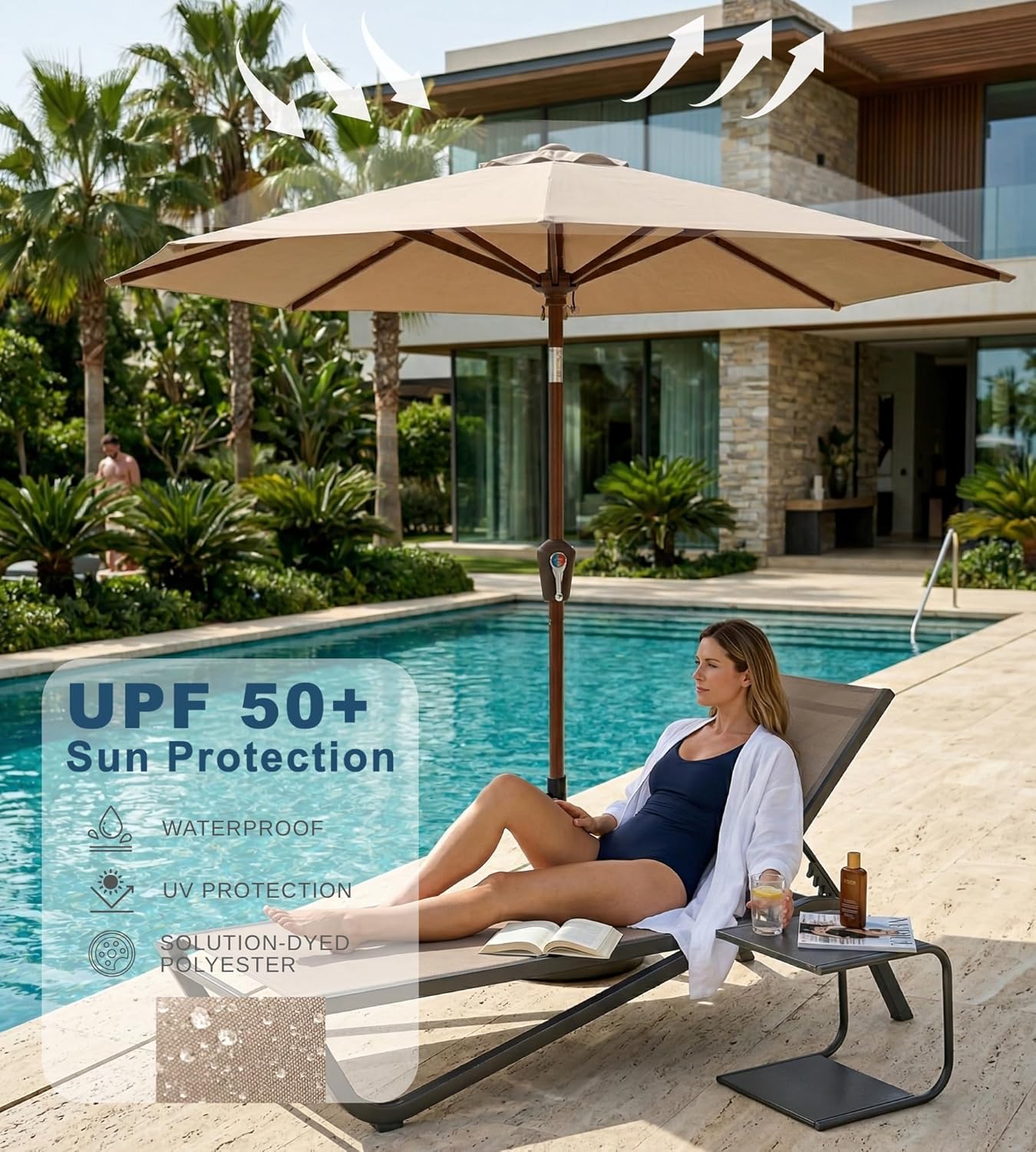 PatioKingdom 10FT Patio Umbrella with Push Button Tilt and Crank, Outdoor Market Umbrella with 8 Fiberglass Ribs, UV