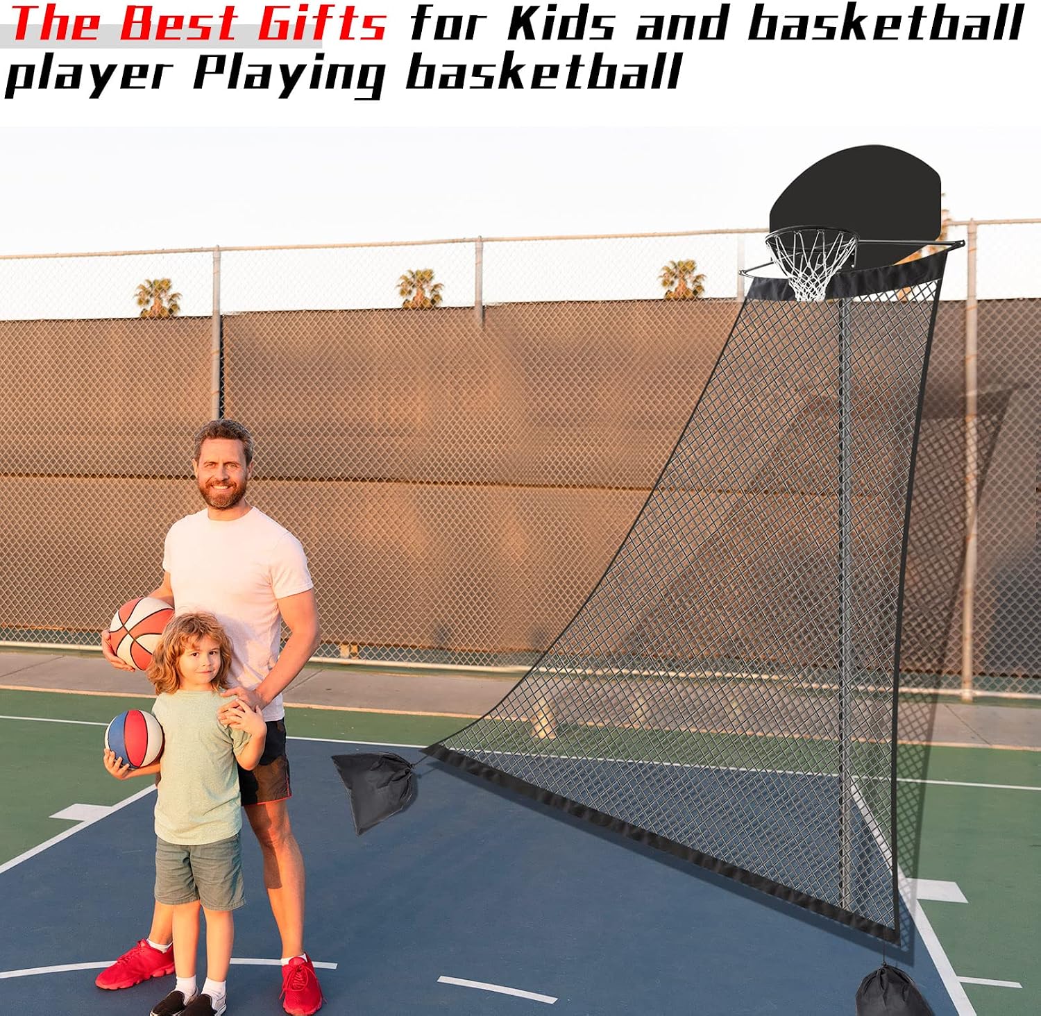 Basketball Rebounder 120 x 108 x 60 Inch Heavy Duty Basketball Return System Basketball Return Attachment for Hoops