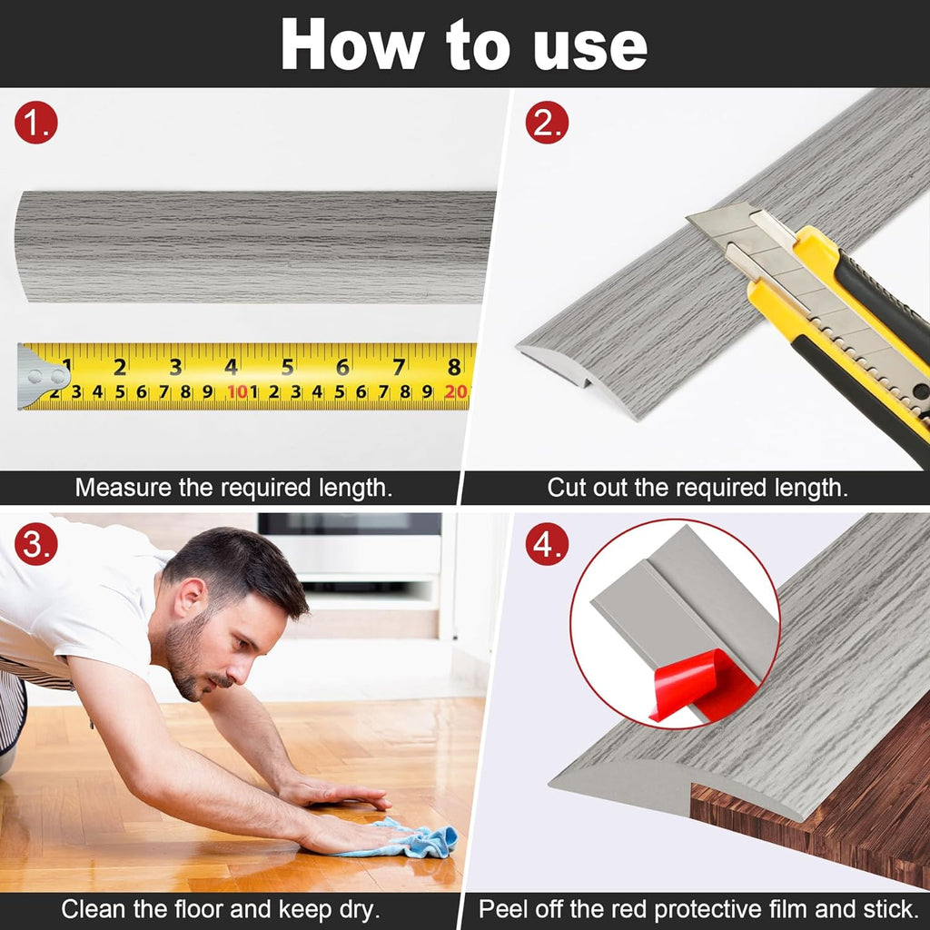 10Ft Carpet Floor Transition Strip, Self Adhesive Floor Edging Trim Strip, PVC Threshold Cover for Doorway, Floor