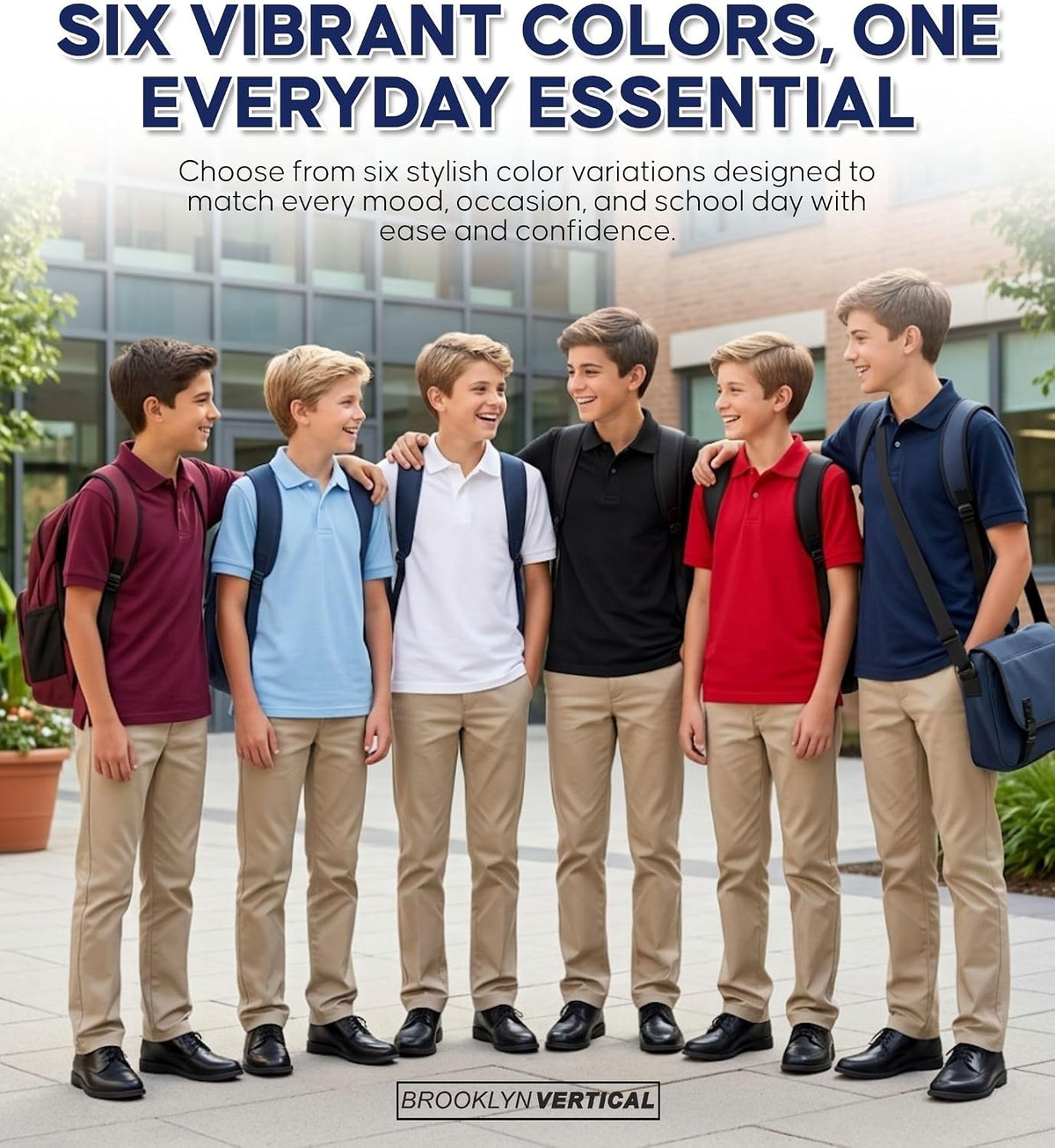 Boys School Uniform Pique Polo Shirt Short Sleeve Collared Cotton Blend Classic Fit