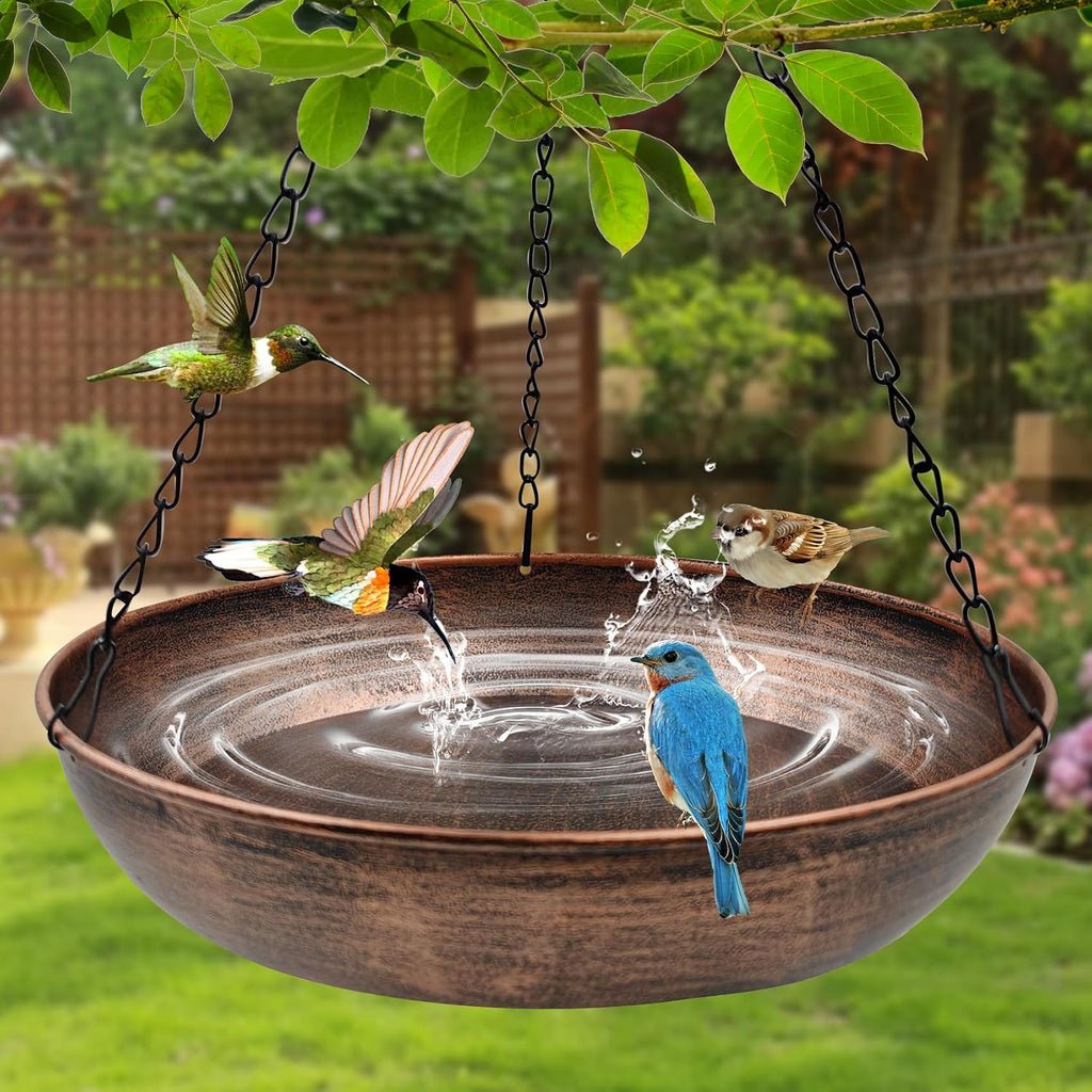12" Metal Hanging Bird Bath with Chains and Hook