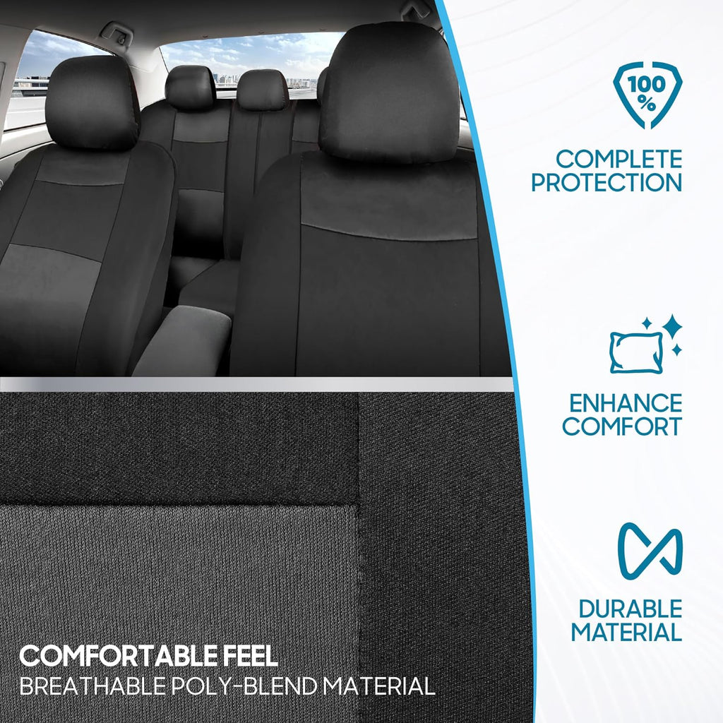 PolyPro Car Seat Covers Full Set in Charcoal on Black – Front and Rear Split Bench for Cars, Easy to Install Cover