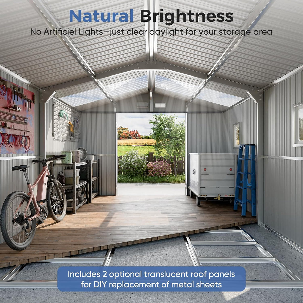10x12 FT Metal Storage Shed with Reinforced Frame | 20‑Gauge Galvanized Metal Shed, Lockable Double Doors, Skylights