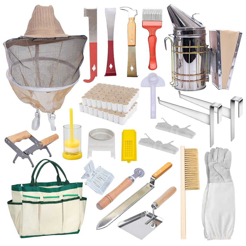 Beehive Starter Kit 8-Frame Bee Boxes and Frames Beehive Kit Wax Coated Bee Hives and Supplies Starter Kit Including