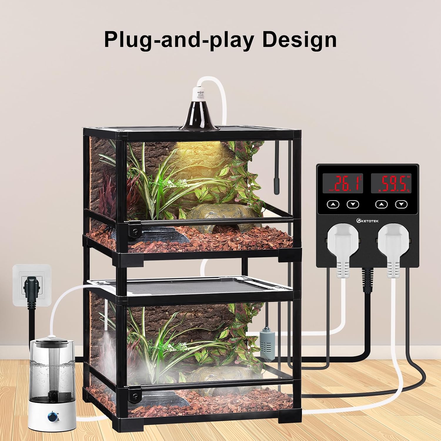 Digital Temperature and Humidity Controller Outlet, Reptile Thermostat Plug Dual Stage Pre-Wired for Mushroom