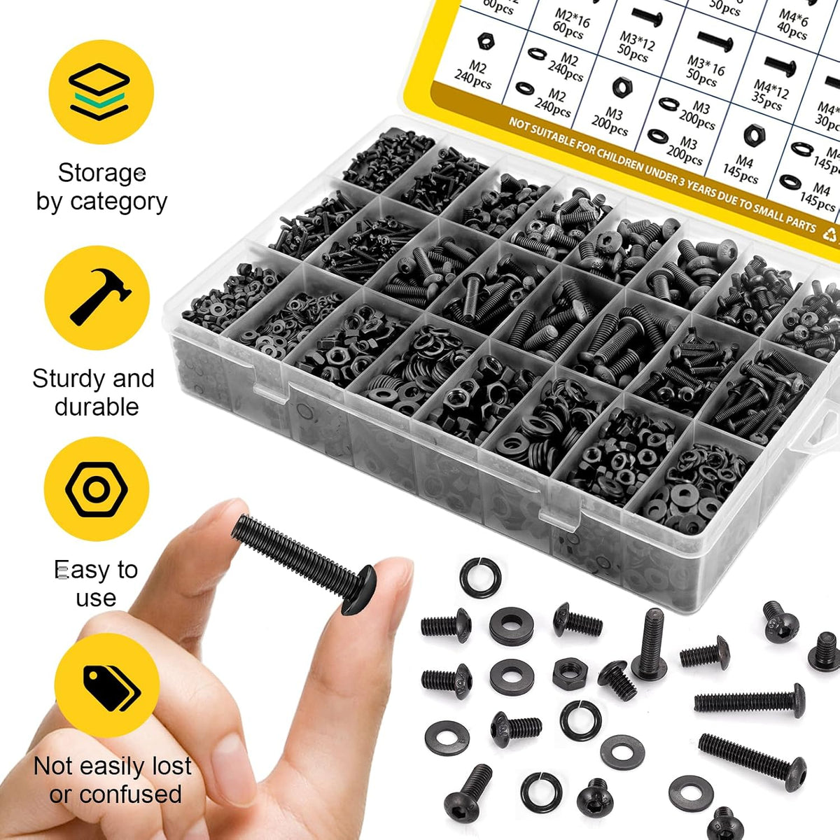 2640PCS M2 M3 M4 M5 Metric Socket Button Head Screws Assortment Kit
