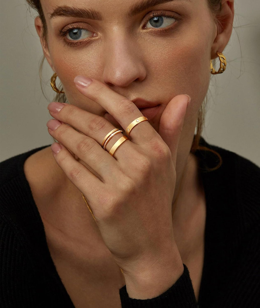 Gold Rings for Women Non Tarnish Dainty 14K Gold Plated Stackable Rings for Women Cubic Zirconia Ring Set Wedding