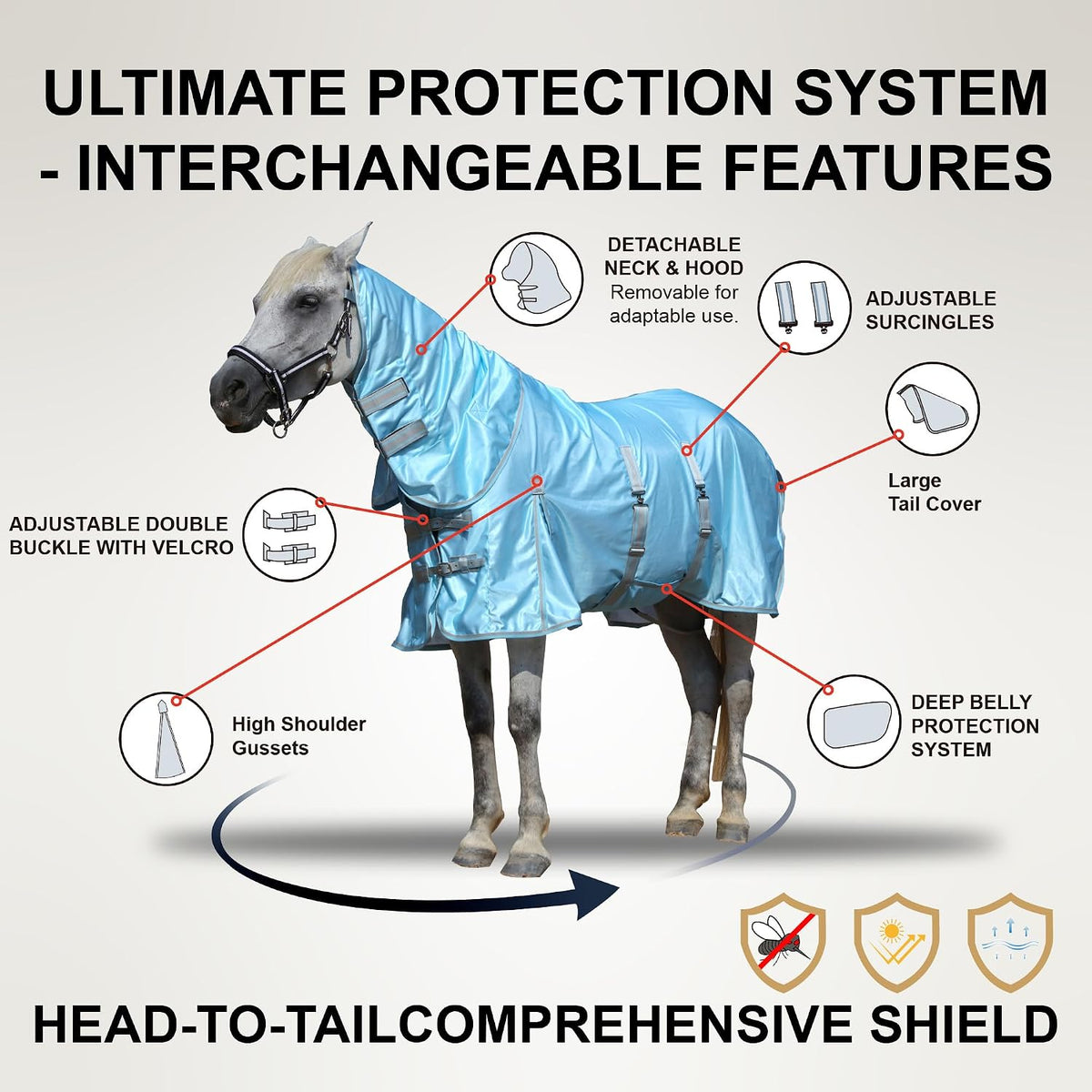 Horse Fly Sheet with Neck & Belly Wrap, Breathable Fine Mesh