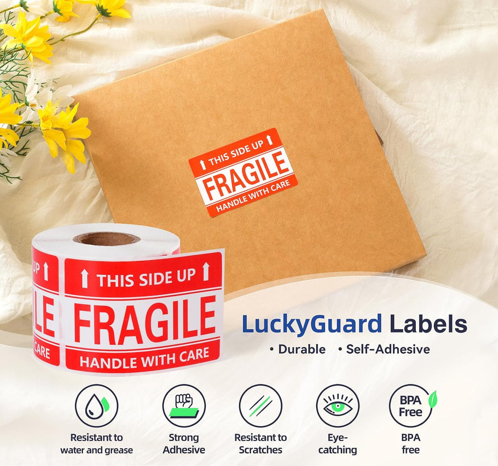 3 x 2 Inch Handle with Care This Side Up 300 Permanent Adhesive Fragile Stickers for Shipping Moving Glass Labels (1