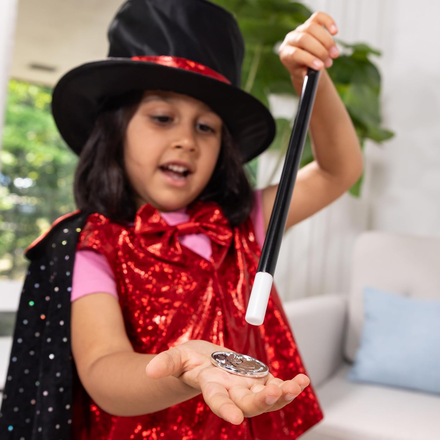Melissa & Doug Magician Costume Role Play Set - Includes Hat, Cape, Wand, Magic Tricks