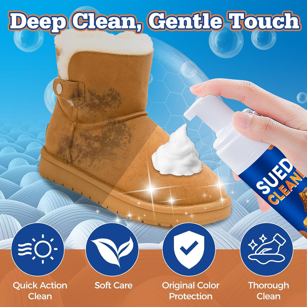 Suede Shoe Cleaner Kit 6.76 fl oz, No-Rinse Foam Shoe Cleaning Kit | Suede and Nubuck Shoe Cleaner with Brush and Cloth