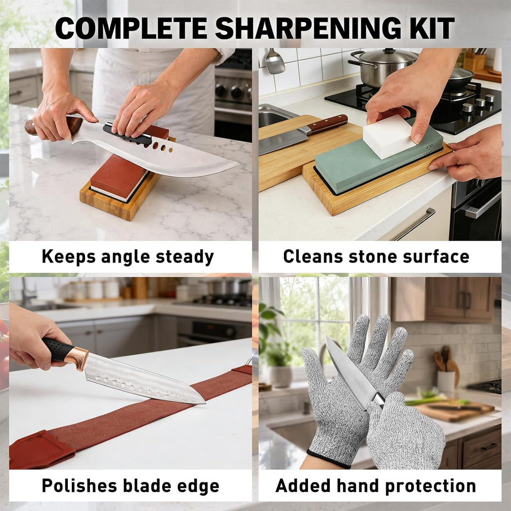 10-Piece Knife Sharpening Stone Set, Professional Whetstone 4 Side 400/1000 3000/8000 Grit, Whetstone Knife Sharpener