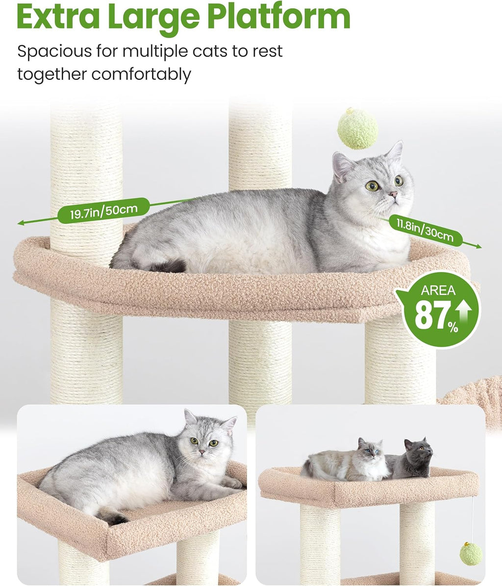 Cat Tree Tower for Large Cats Adult - 60 Inch XXL Sturdy Heavy Duty Extra Wide Scratching Posts (φ4.4in) Condo