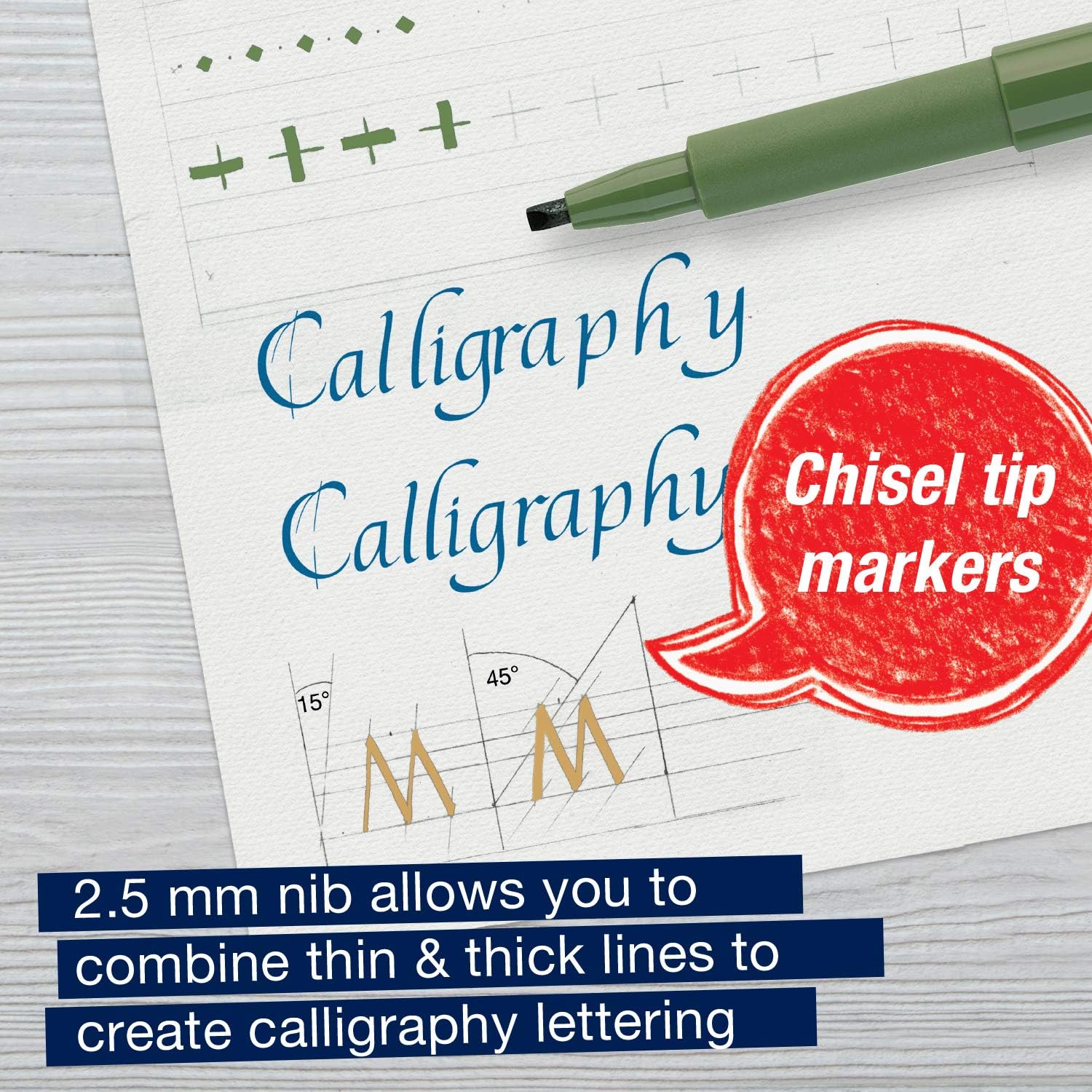 Pitt Artist Calligraphy Pens | 6 India Ink Pens, 2.5 mm Chisel Tip | Multicolor Calligraphy Pen Set for Lettering