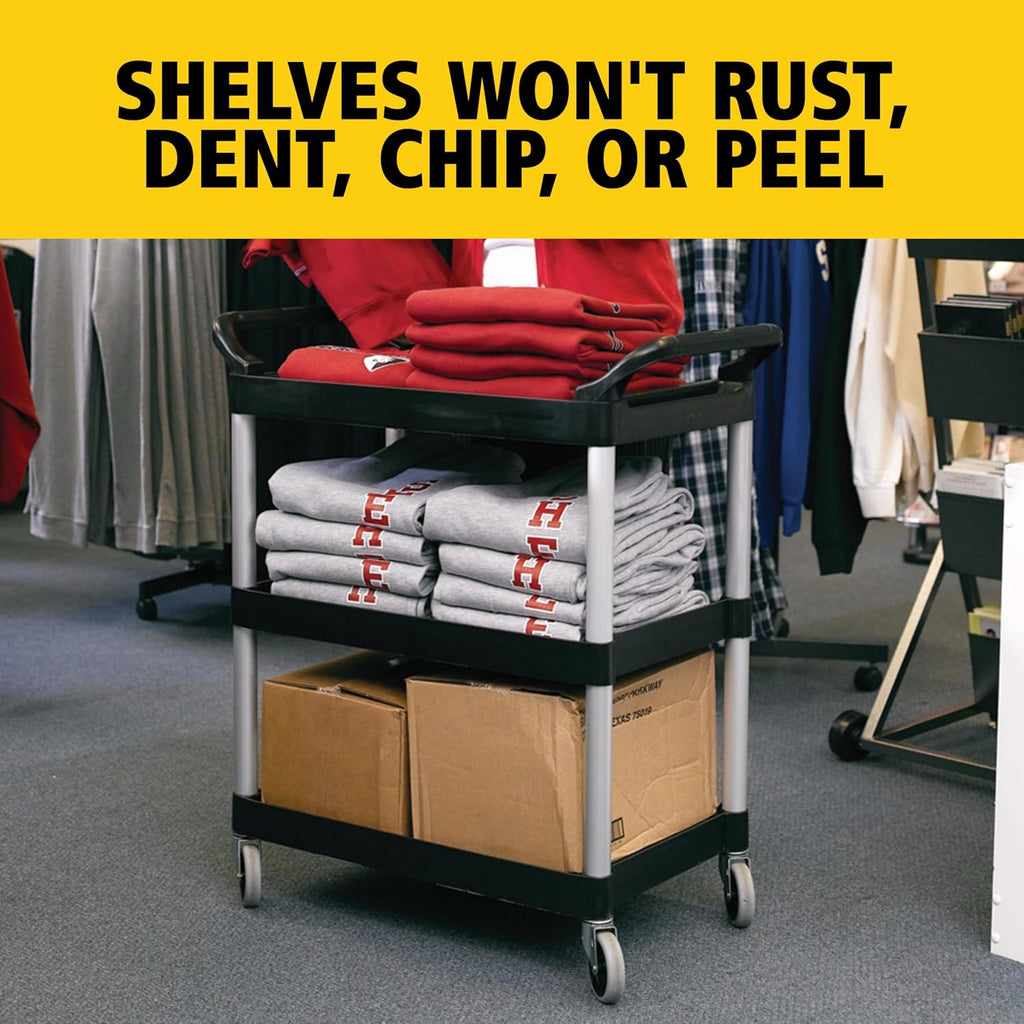 3-Shelf Service Push Cart, 200lb, Black