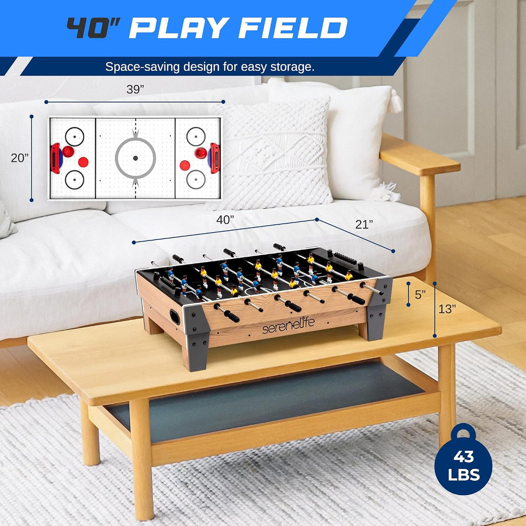 38” Table Top Air Hockey and 40” Foosball Set, 2-in-1 Swivel Game Table with Soccer Balls, Pushers, and Pucks for