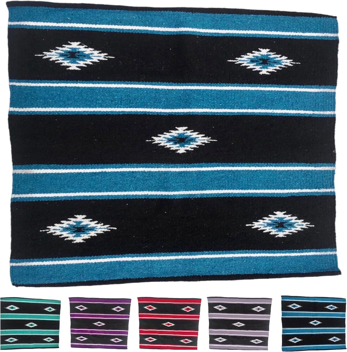 36"x 34" Navajo Design Acrylic Saddle Blanket -2.4 lbs (Hurricane Blue and Black)