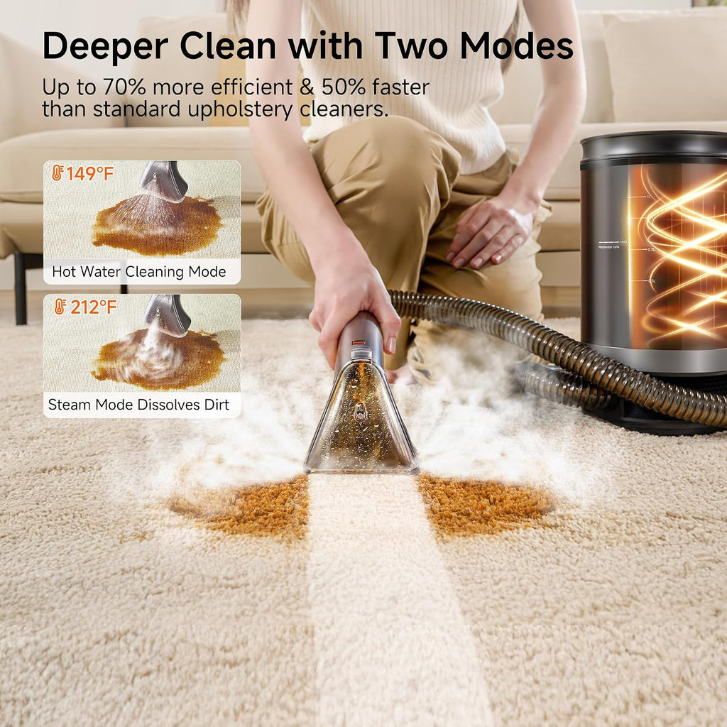 Portable Carpet Cleaner with Steam& Hot Water 18Kpa Upholstery Cleaner Machine for Pets with Cleaning Tools& Solution