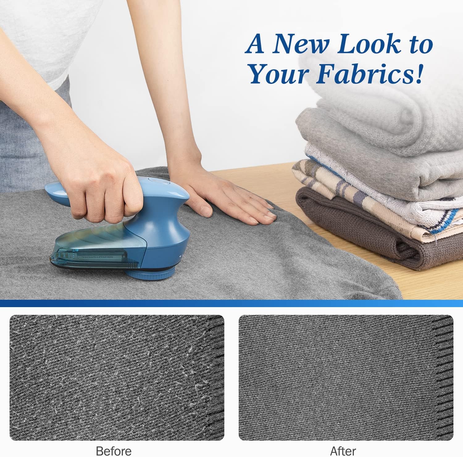 Fabric Shaver and Lint Remover, Portable Sweater Defuzzer | Battery Operated, 2 Speeds, 2 Replaceable Stainless Steel
