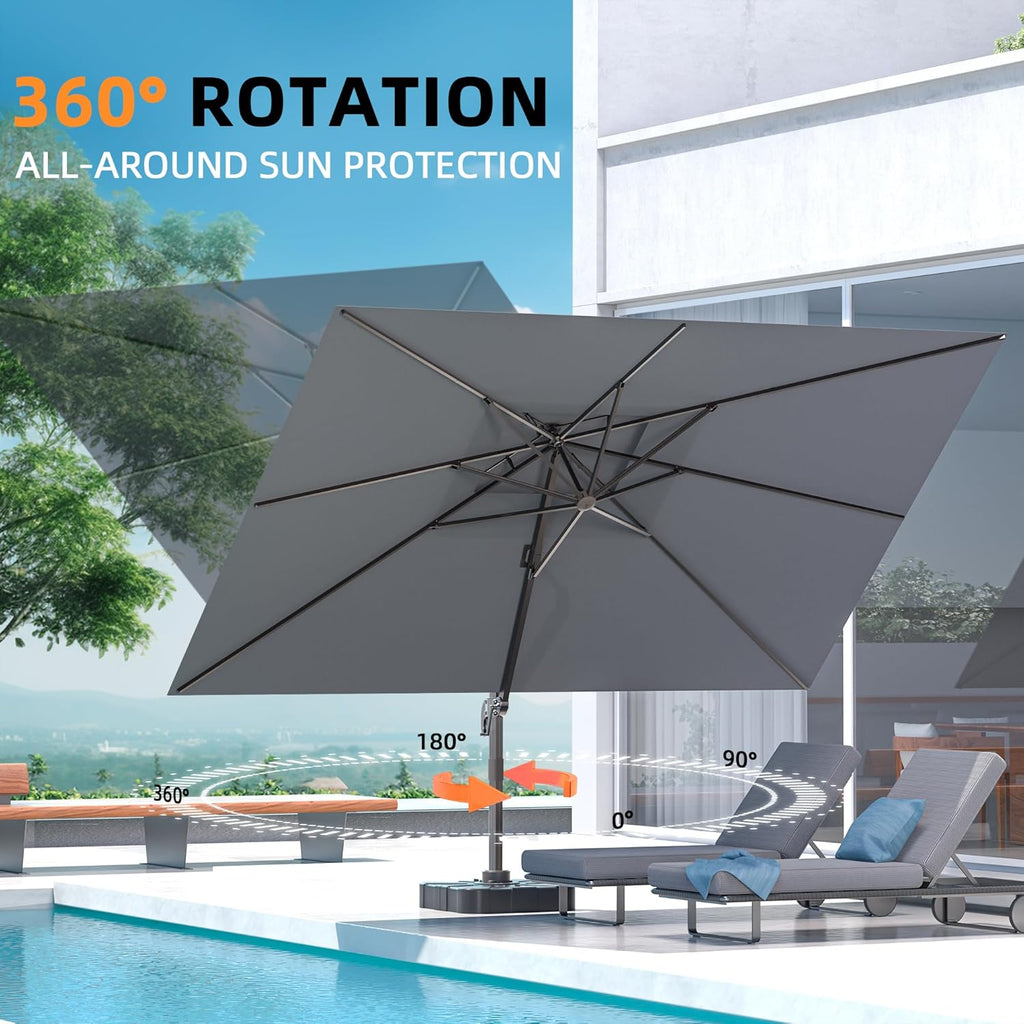 9' X 12' Cantilever Outdoor Patio Umbrellas with Base Included, Large Rectangle Umbrella Heavy Duty 360°Rotation