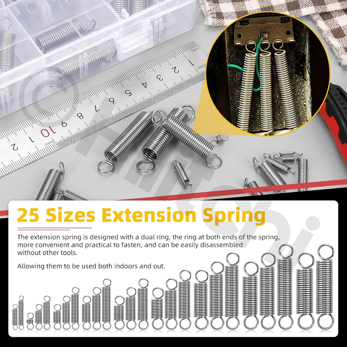 100Pcs 25Sizes Extension Spring Assortment Kit Extension Spring Stainless Steel Springs Assorted Size Small Springs