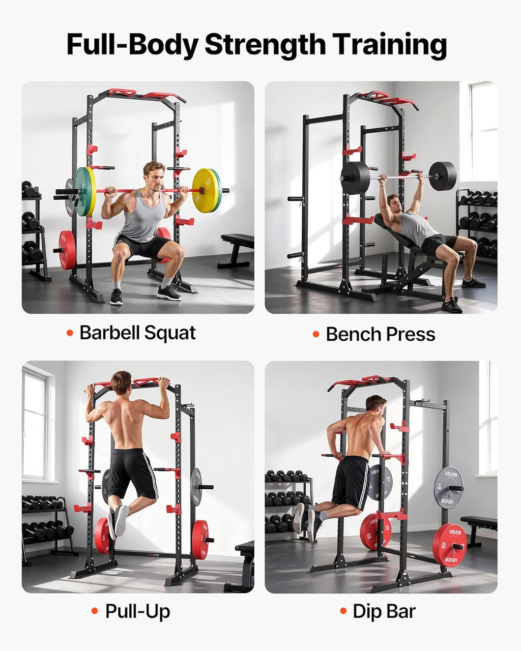 Power Cage Power Rack, Multifunctional Barbell Squat Rack with Adjustable Height, Home Gym Strength Training Workout