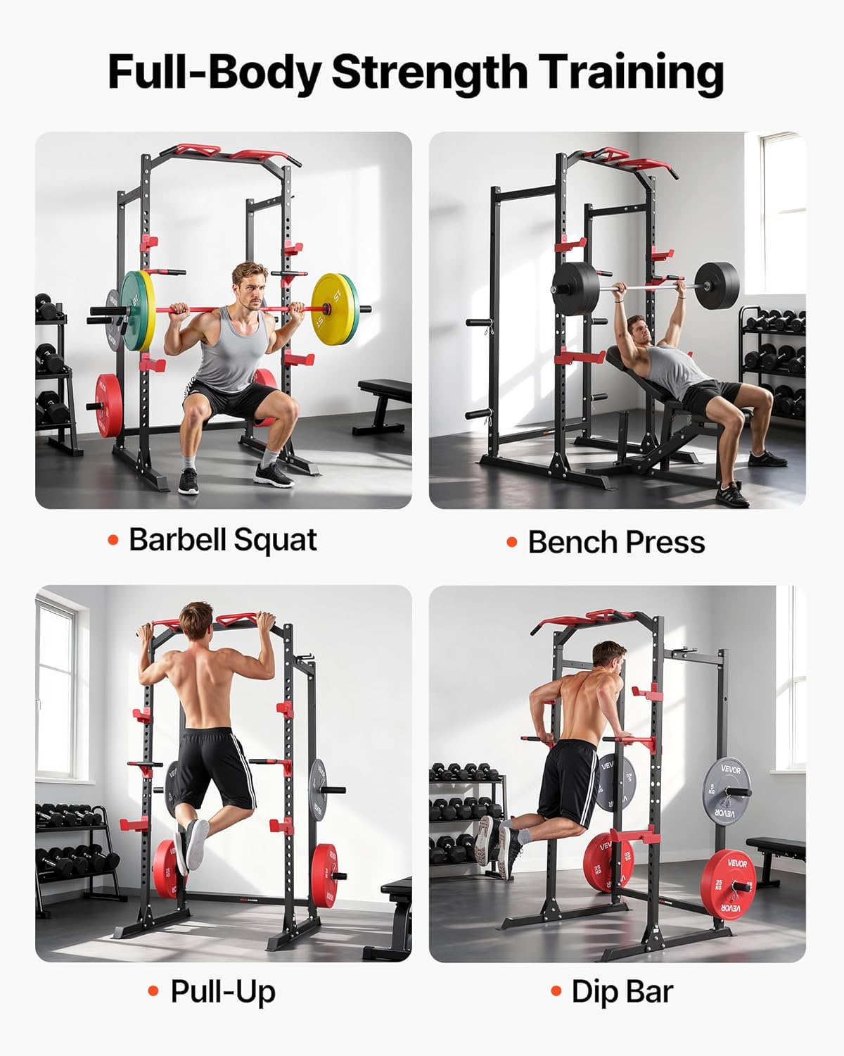 Power Cage Power Rack, Multifunctional Barbell Squat Rack with Adjustable Height, Home Gym Strength Training Workout