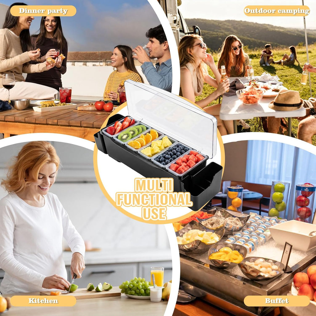 Ice Chilled Condiment Caddy with 6 Removable Trays and Lids