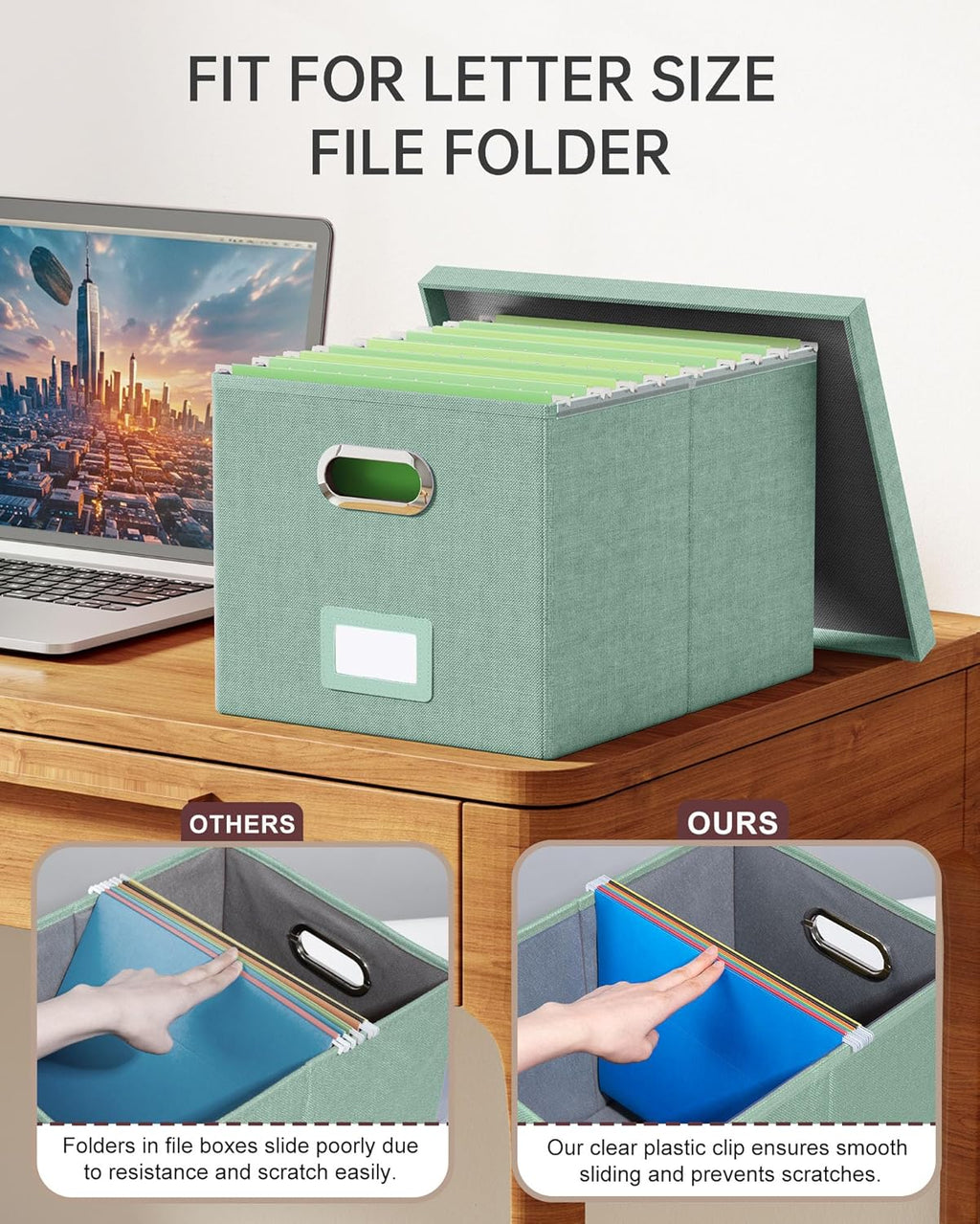 File Organizer, File Box, File Cabinet for Letter File Folder Storage, Portable Storage Bins with Lids for