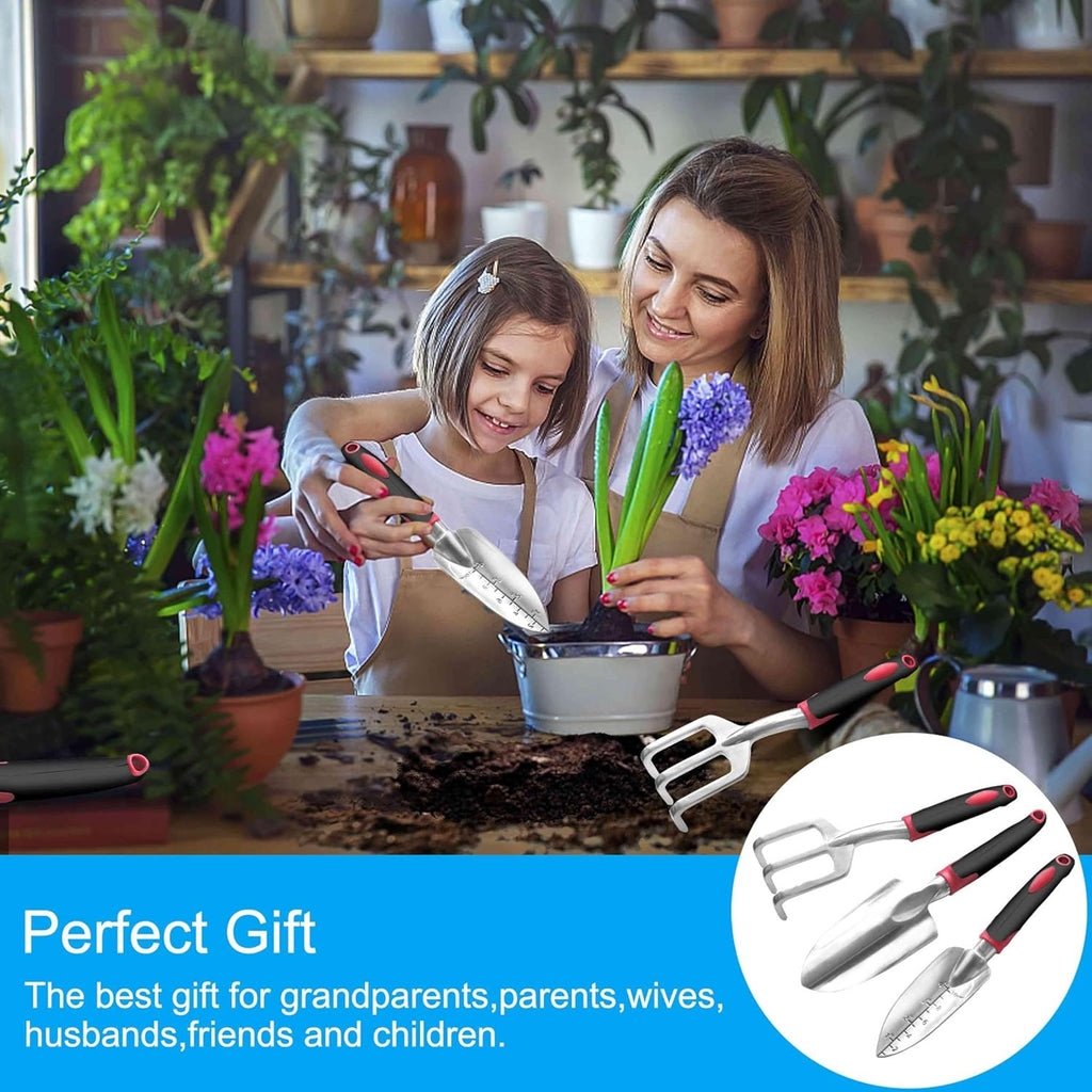 Garden Tool Set, 3 Pieces Aluminum Heavy Gardening Kit Including Hand Shovel, Transplant Shovel and Hand Rake with