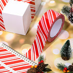 109 Yard Christmas Candy Packing Tape Xmas Red and White Striped Pattern Tape Waterproof Shipping Tape for Small
