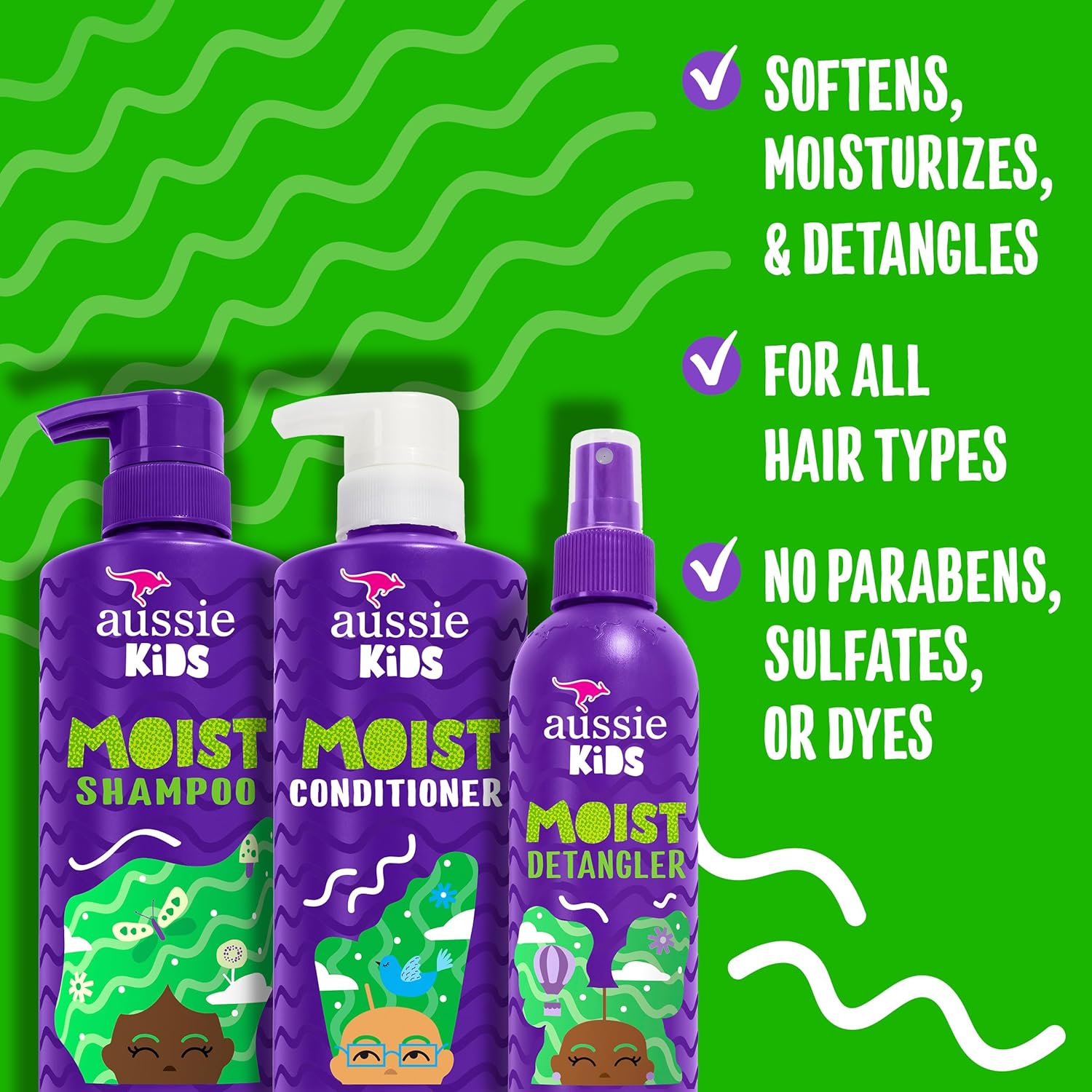 Kids Hair Care Bundle Set Including: Shampoo (16 Fl Oz), Conditioner (16 Fl Oz) & Detangler Spray (8 Fl Oz), Paraben