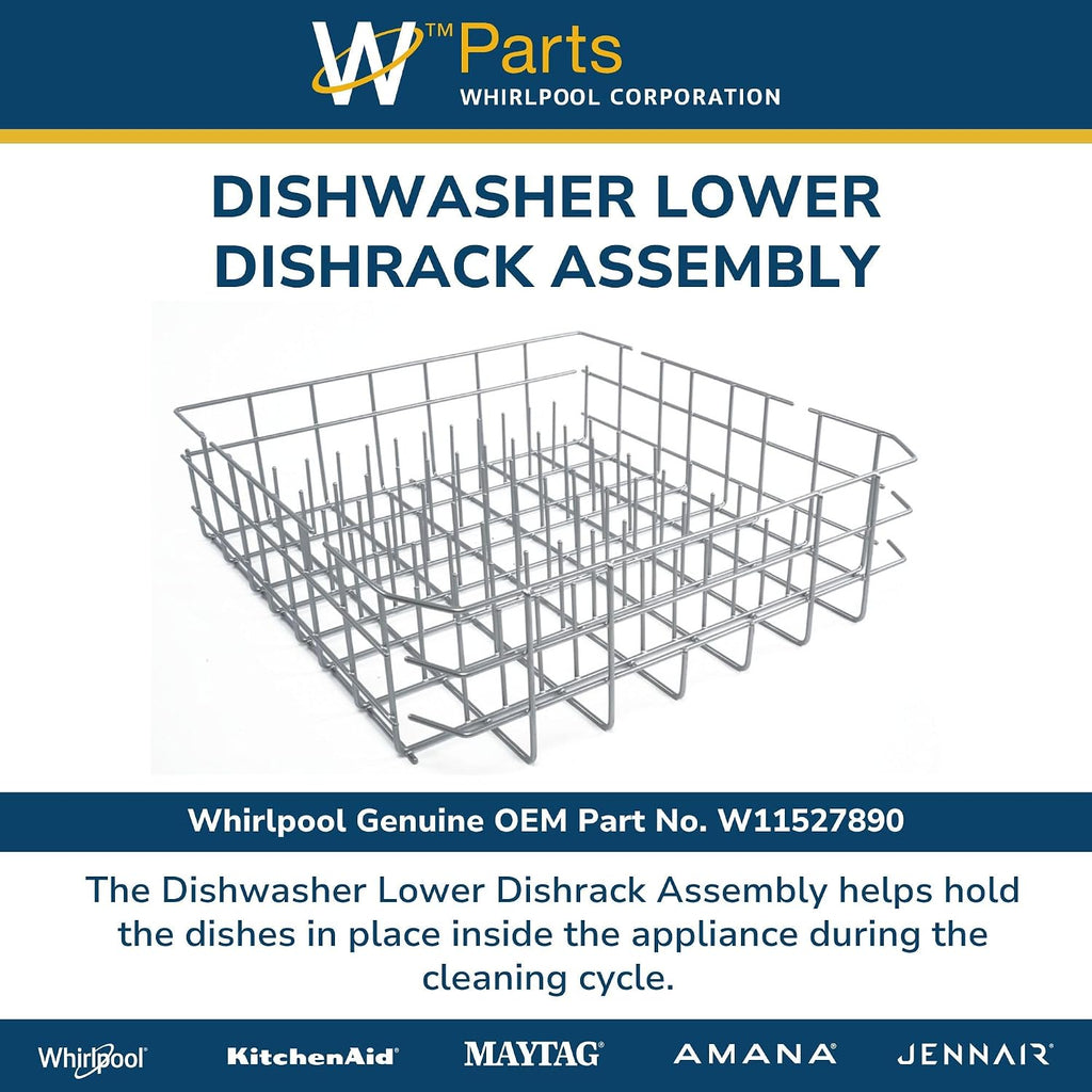 Whirlpool W11527890 Genuine OEM Dishwasher Lower Dishrack Assembly Replacement Part - Replaces W10525642, W10199774, and more