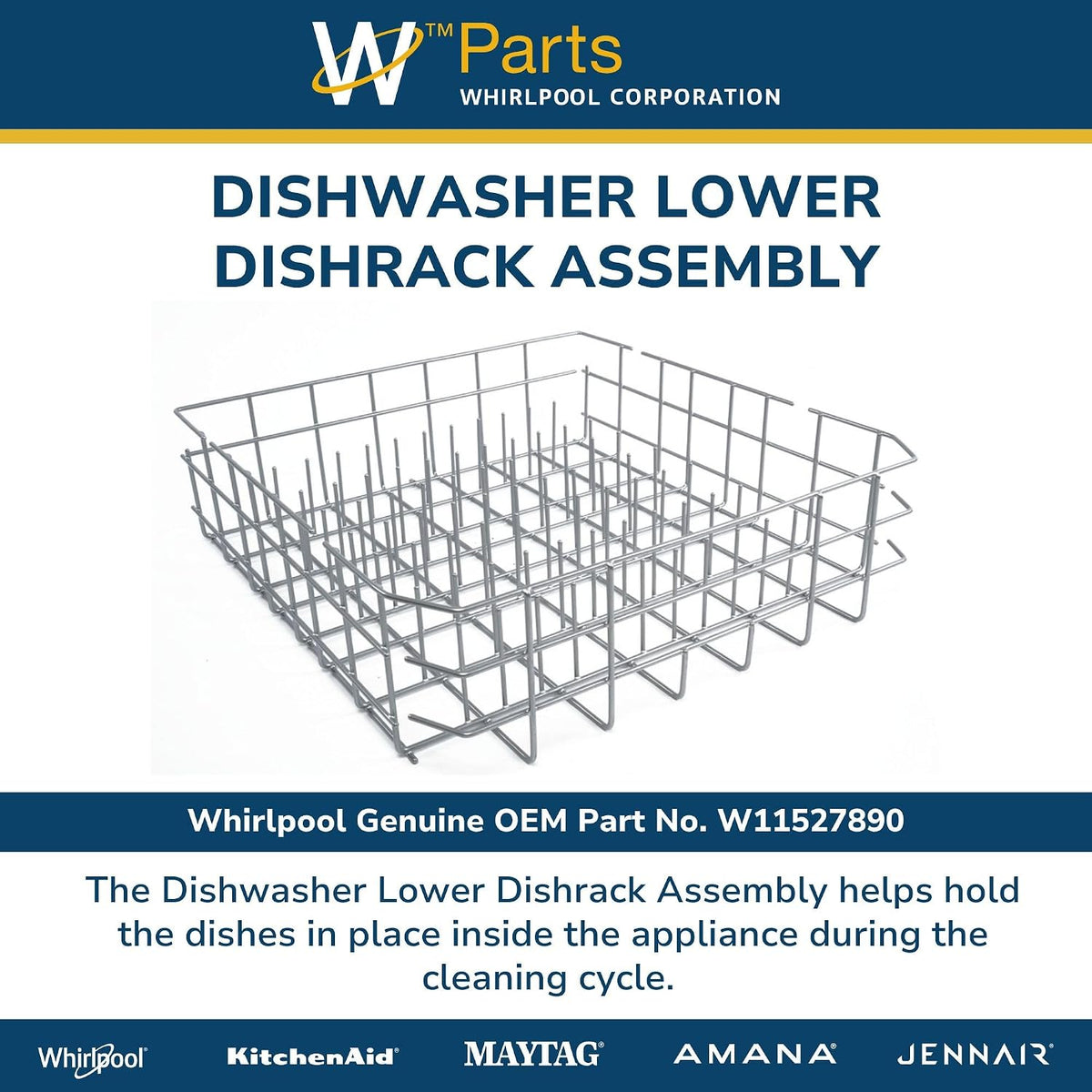 Whirlpool W11527890 Genuine OEM Dishwasher Lower Dishrack Assembly Replacement Part - Replaces W10525642, W10199774, and more