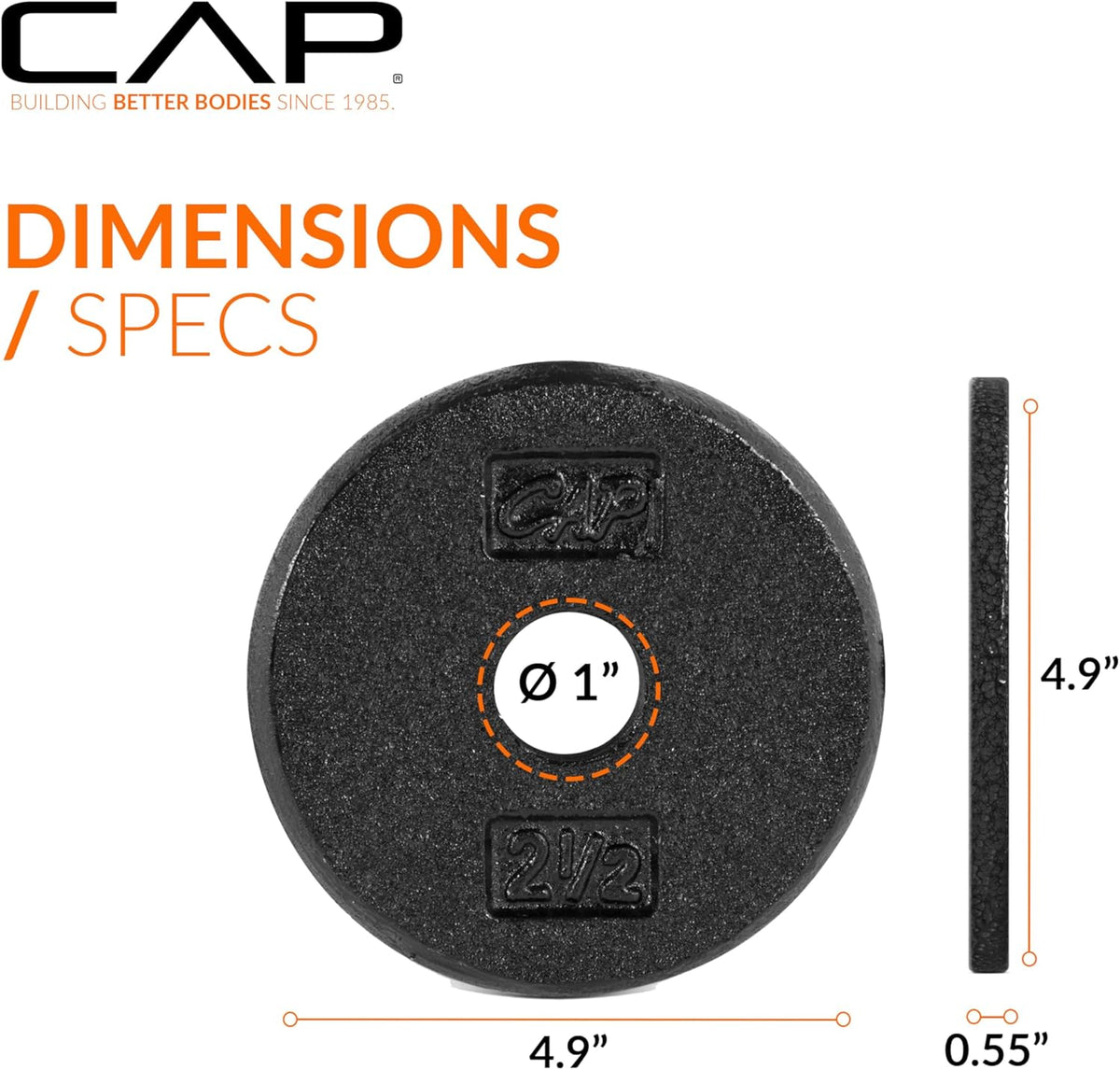CAP 2.5lb Cast Iron Standard 1-Inch Weight Plates, 4-Pack, Black