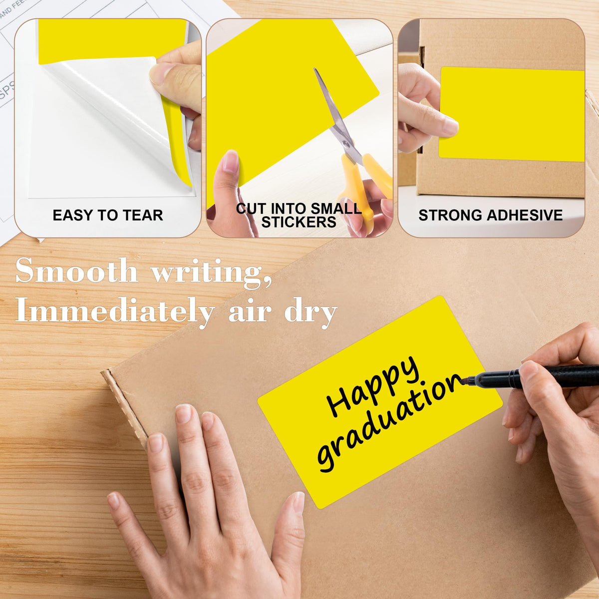 3x5 inch Rectangle Color Code Sticker, 1000PCS Permanent Yellow Large Label