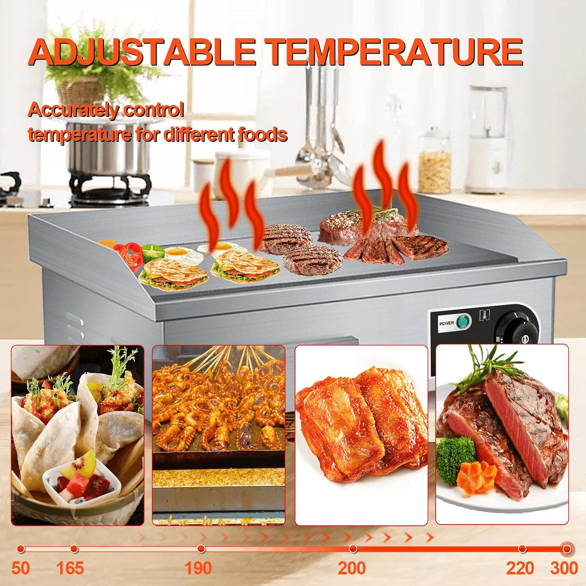 22" Electric Countertop Flat Top Griddle Grill 1600W 110V