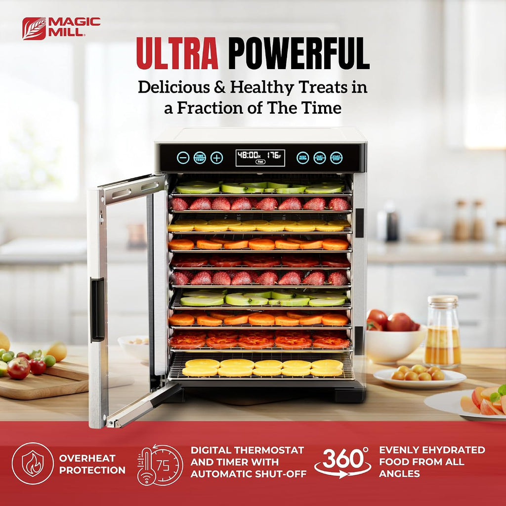 Pro Food Dehydrator Machine | 10 Stainless Steel Trays | Dryer for Jerky, Dog Treats, Herb, Meat, Beef, Fruit | Keep